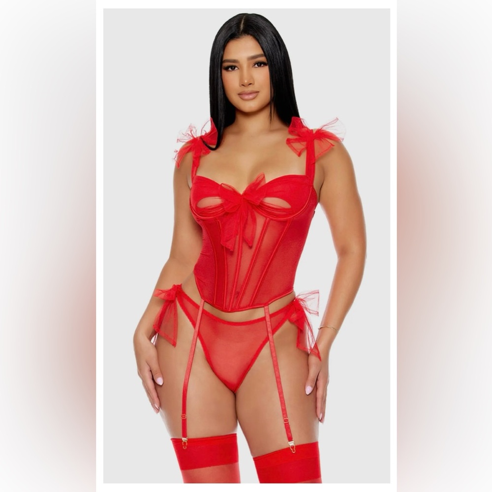 UNWRAP ME MESH BOW BUSTIER LINGERIE SET! 💕💕❤️❤️